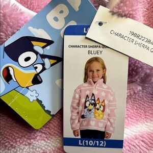 💗BBC STUDIOS BLUEY Girls Character Fleece Quarter Zip Pullover Side Pockets 😍